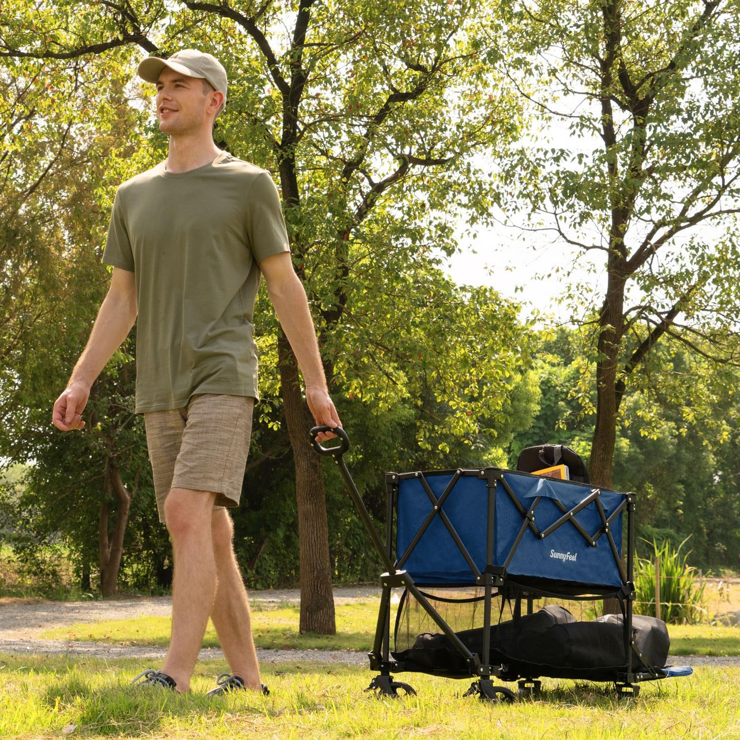 SUNNYFEEL Lightweight 47''L Double Decker Wagon for Sport, 270L Collapsible Wagon Cart,331lbs Collapsible Outdoor Utility Wagon Cart for Shopping Garden Camping,Blue-Lightweight