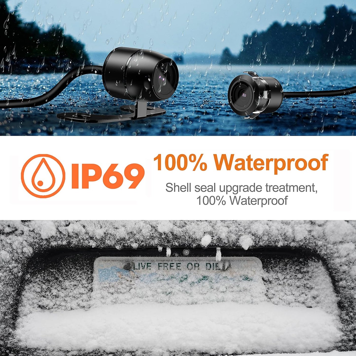 RAAYOO 170Wide IP69 18.5mm, 12V/24V, Backup Camera Flush Mount, Metal Housing View Angle Rear/Side/Front View Camera