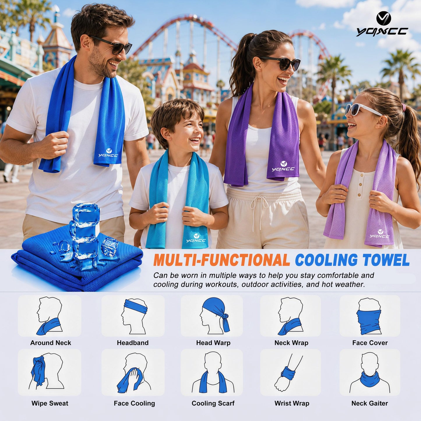 YQXCC 4 Pack Cooling Towels 40"x12", Microfiber Ice Towels for Neck & Face, Soft Breathable Cool Rags for Gym Yoga Golf Running Camping Hot Weather