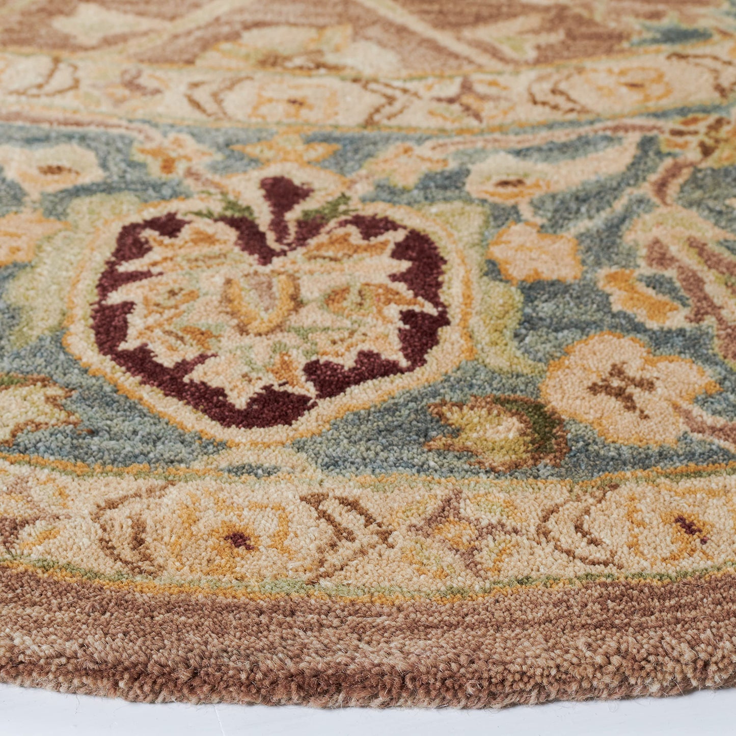 SAFAVIEH Anatolia Collection Area Rug - 4' Round, Brown & Blue, Handmade Traditional Oriental Wool, Ideal for High Traffic Areas in Living Room, Bedroom (AN549A)