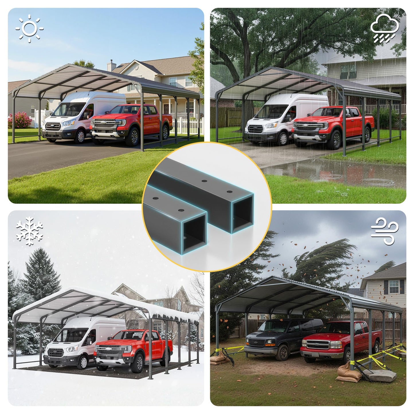 20x20 FT Car Port, Metal Carport for 2 Cars, Heavy Duty Canopy Carport with Updated Roof & Enhanced Base, Garage Vertaile Carports for RV Car, Truck, Boat, Tractors, Party, Grey