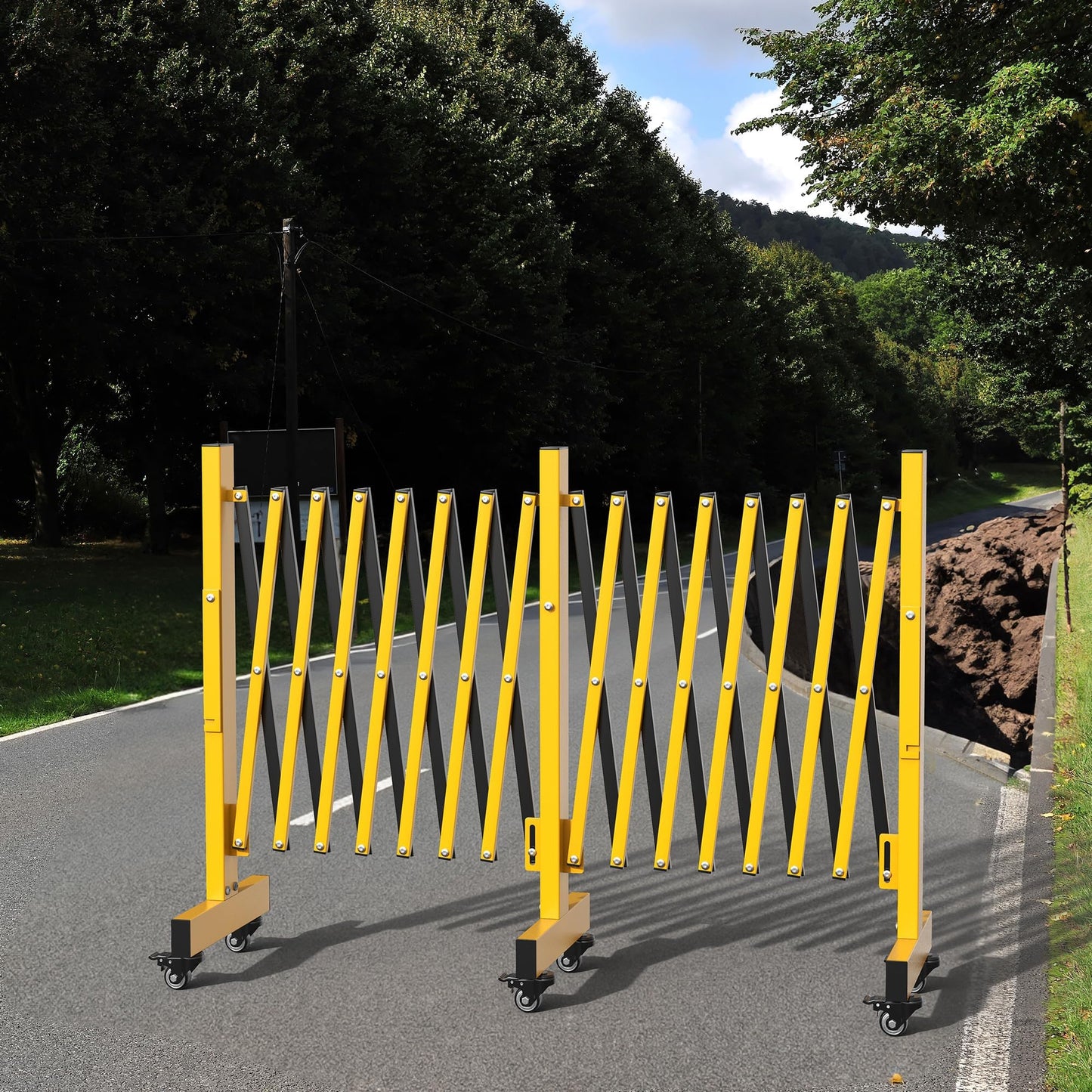 YITAHOME Metal Expandable Barricade Gate Outdoor, 16FT Folding Security Gate, Retractable Driveway Gate, Folding Safety Barricade