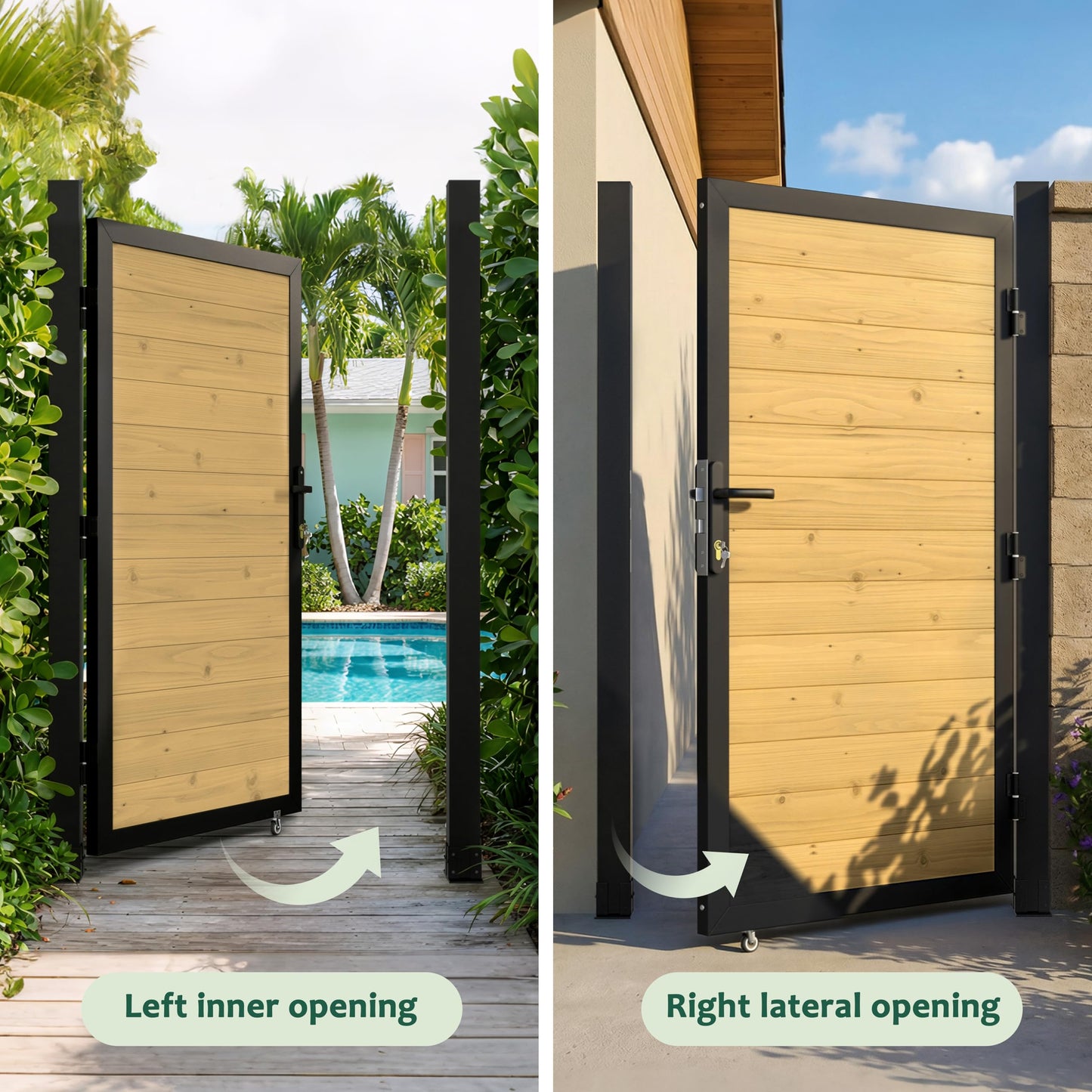 BlueWish 6 x 3 FT Cedar Wood Fence Gate Kit, Board-on-Board Privacy Fence Gate, Aluminum Frame with Security Lock System, Outdoor Garden Yard Complete Gate Kit for Backyard, Pool, Natural