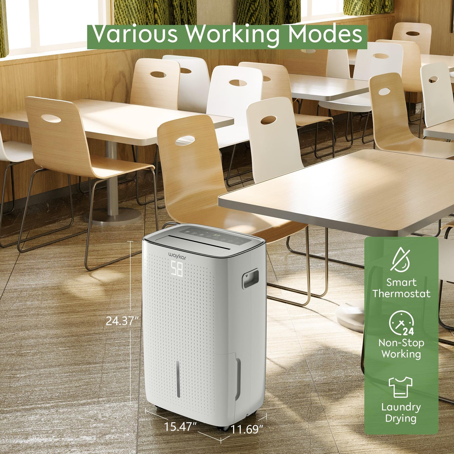 Waykar 150 Pint 7,000 Sq.Ft Dehumidifier for Basement & Home, Large Room, Smart Compressor Dehumidifier with Drain Hose & Tank for Commercial, 30%-80% Humidity Control, 92° Auto Swing, Auto Defrost.