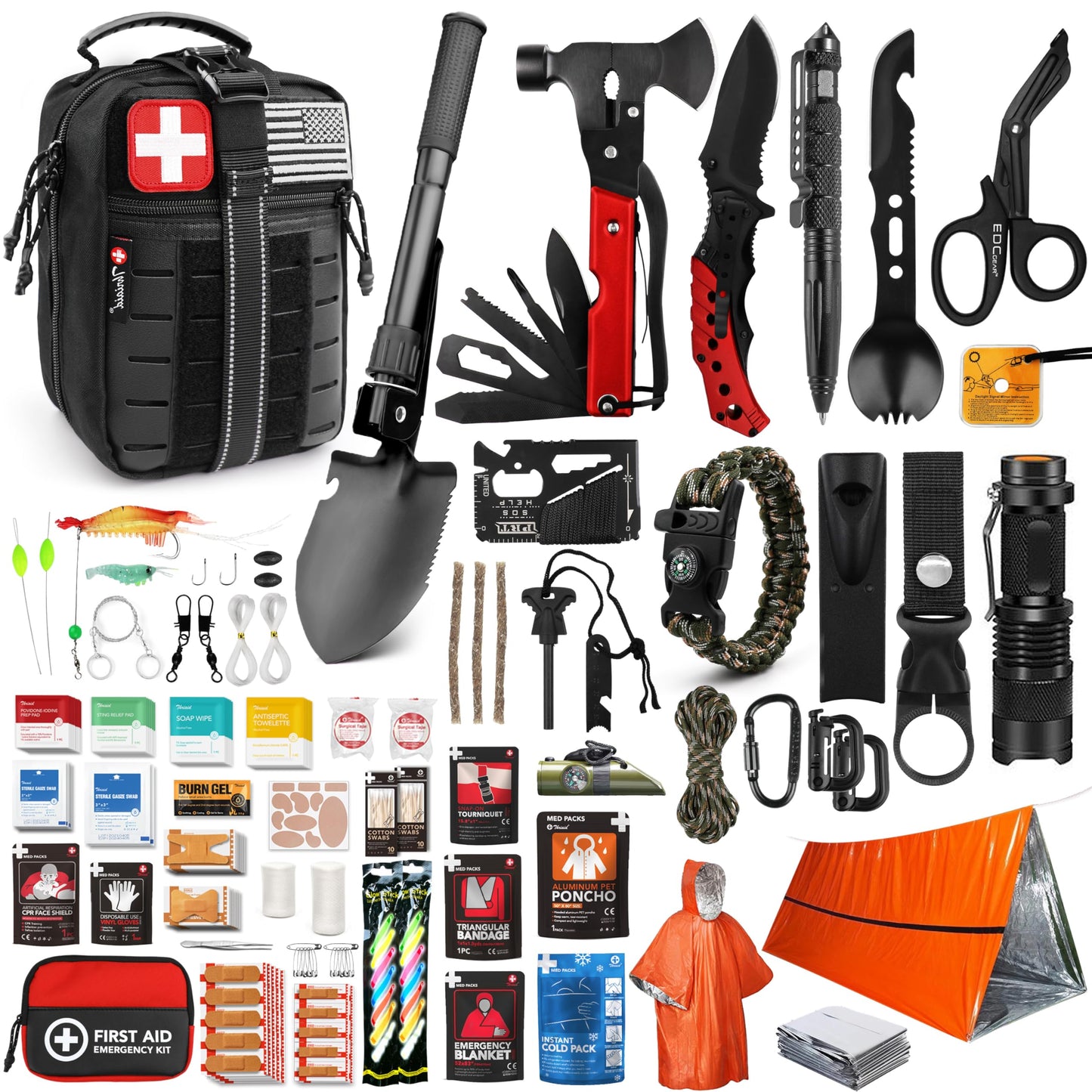 Survival First Aid Kit, 190 Pcs Survival Gear and Medical Supplies, Military IFAK EMT Molle Tactical Pouch for Outdoor, Camping, Hiking, Car, Vehicles and More (Black)