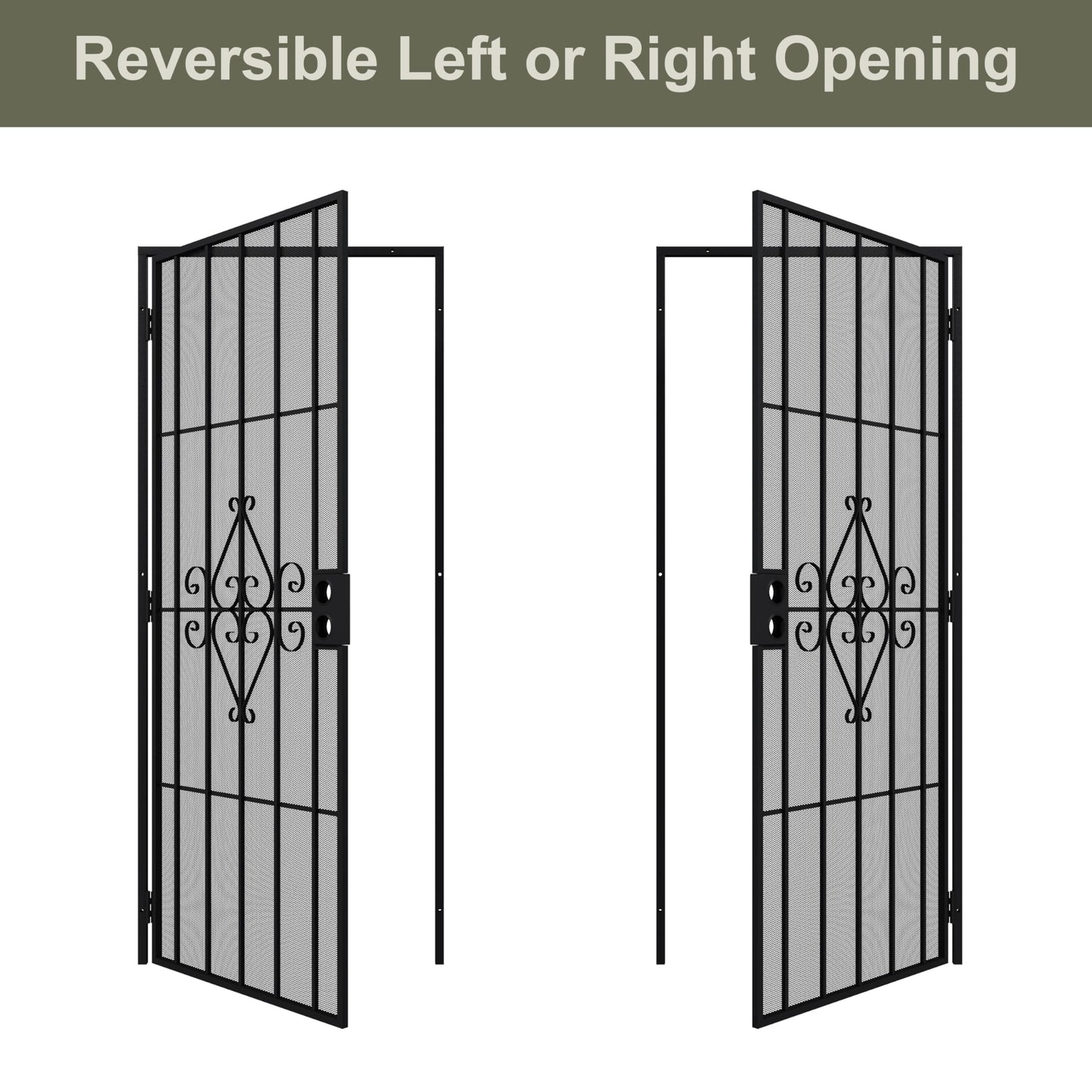 JUBEST 36 in. x 80 in. Security Screen Door, Reversible Powder Coated Black Surface Mount Outswing Steel Security Door with Expanded Metal Screen, Prehung Steel Exterior Doors, Durable&Safe
