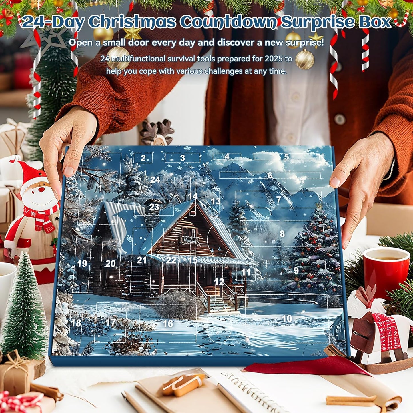 Survival Advent Calendar 2025 | 24-Day Christmas Countdown Gift Box for Outdoor Enthusiasts