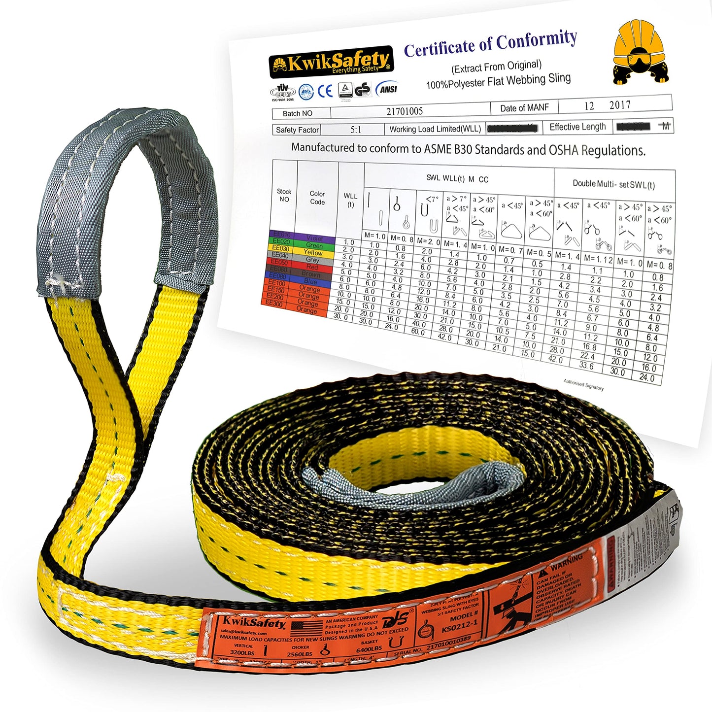 KwikSafety - Charlotte, NC - Mighty Sumo 1”x 10’ Poly Web Sling Lifting Strap Construction ASME OSHA / 3200lbs Vertical 2550lbs Choker 6400lbs Basket/Rigging Moving Towing Hoisting Gear