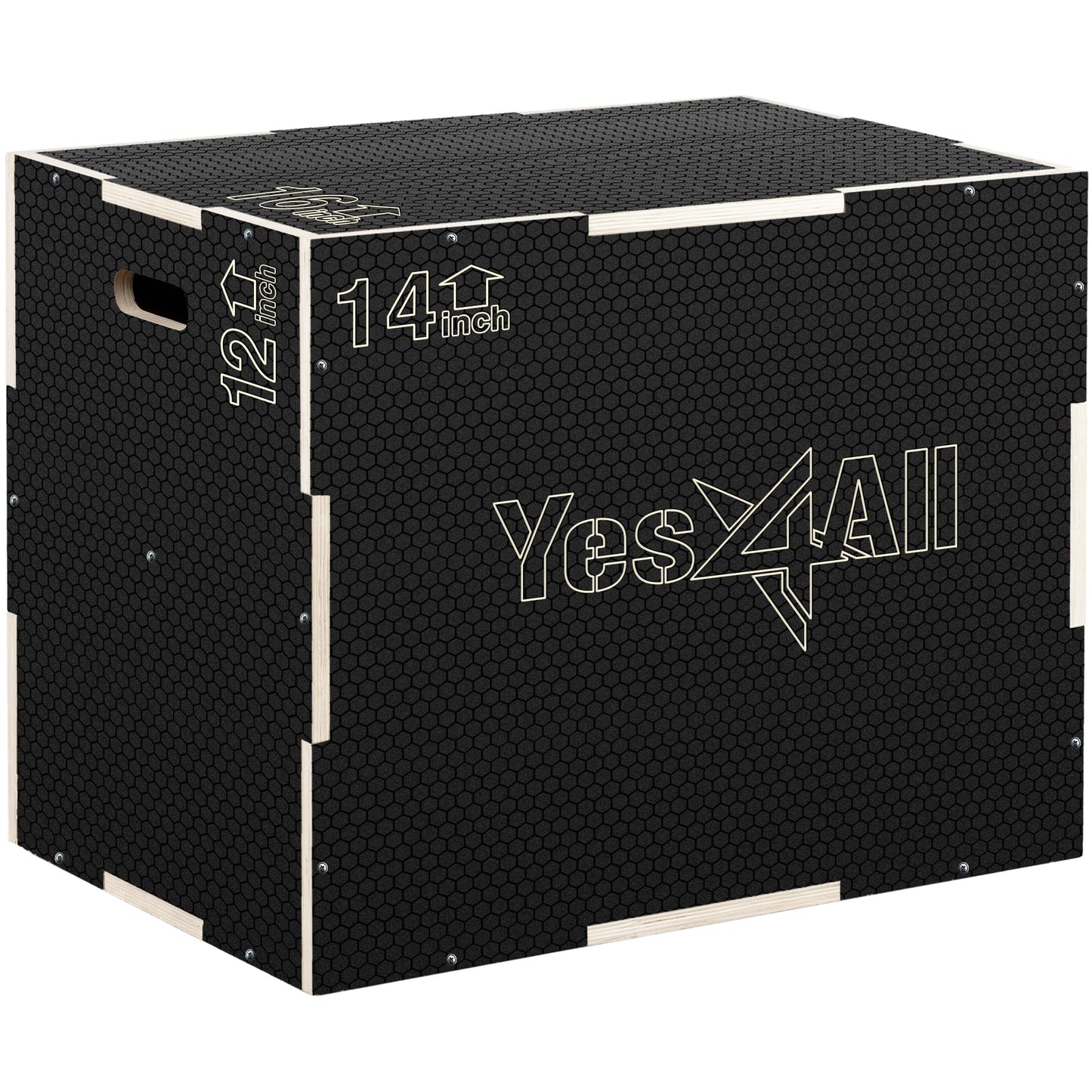 Yes4All 3 in 1 Non-Slip Wooden Plyo Box, Step Up Box for Workout, Plyometric Jump Box for Skipping, Jumping, Lunges, Squats, Dips, 16" x 14" x 12", Black