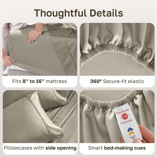 California Design Den Bed Sheets - 100% Cotton Full Size Set, Silky Smooth Sateen, Deep Pockets - Taupe