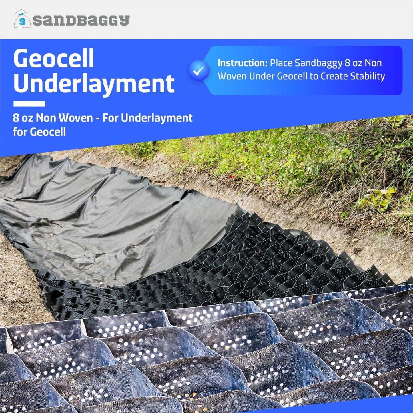 Sandbaggy Paver Underlayment Fabric 8 oz | for All Types of Pavers | Made in America | 50 Year Fabric | 2X Thicker Than Competition | UV Protected Industrial Grade Fabric (6 ft x 100 ft Roll)