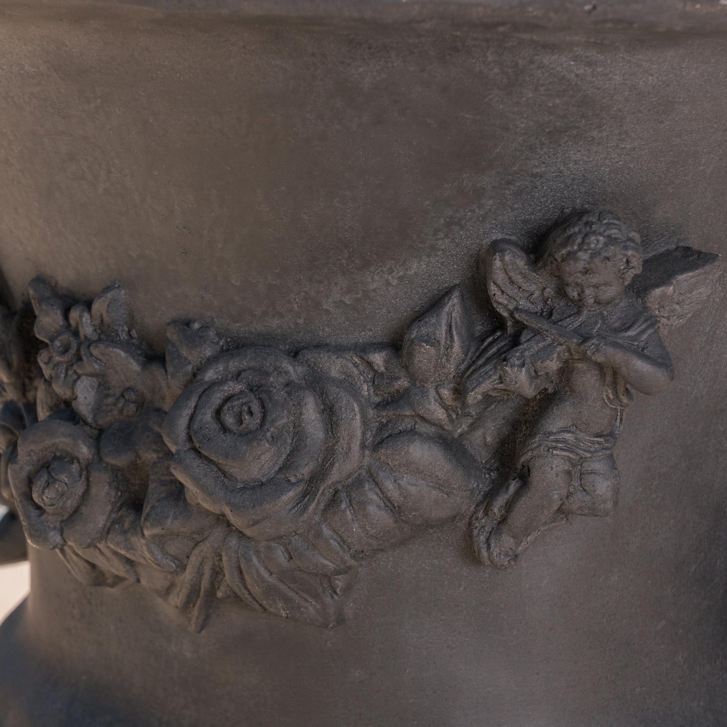 Gubaiao Antique Black Magnesium Oxide Urn Planter, Elegant Decorative Outdoor Garden Patio or Indoor Vase, Ready to Use, 17.3L x 17.3W x 24H Inches