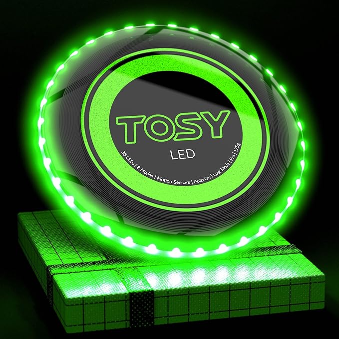 TOSY Flying Disc - 16 Million Colors RGB or 36 LEDs, Extremely Bright, Smart Modes, Camping Essentials for Teens/Kids/Adults/Men/Boys/Girls, Auto Light Up, Rechargeable, Waterproof, 175g