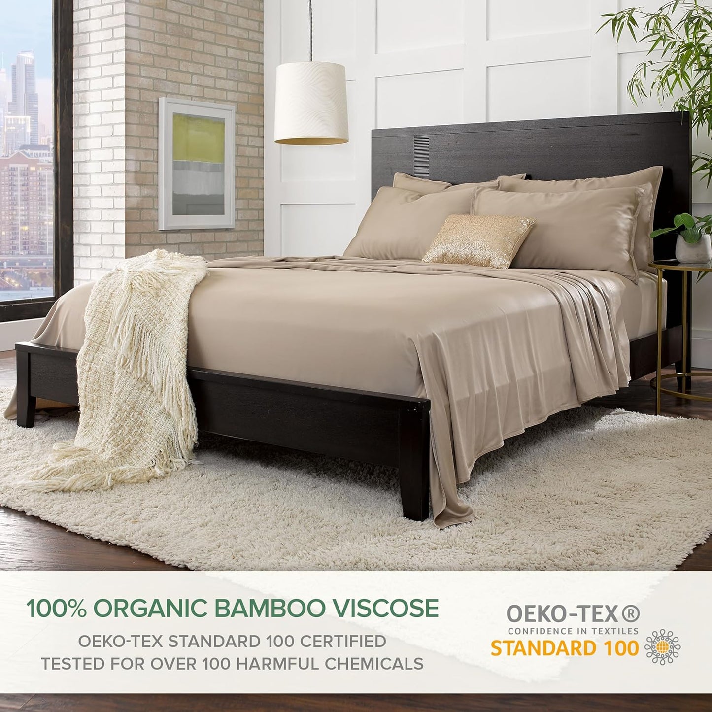 Pure Bamboo Queen Sheets - 100% Organic Viscose Bed Sheet Set | Luxuriously Soft & Cooling (Sand)