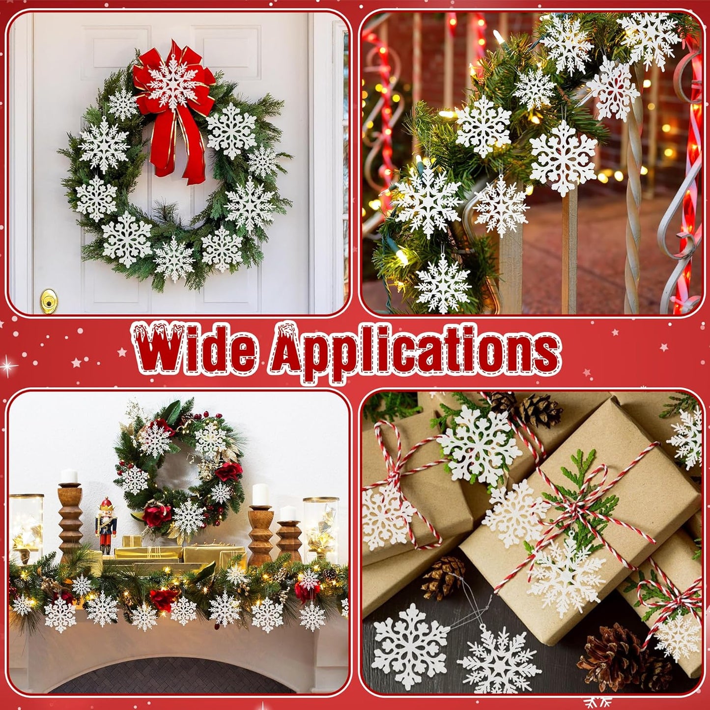 Skiennix 24PCS Snowflake Ornaments - Glittering White Plastic Tree Decorations for Winter Wonderland Decor