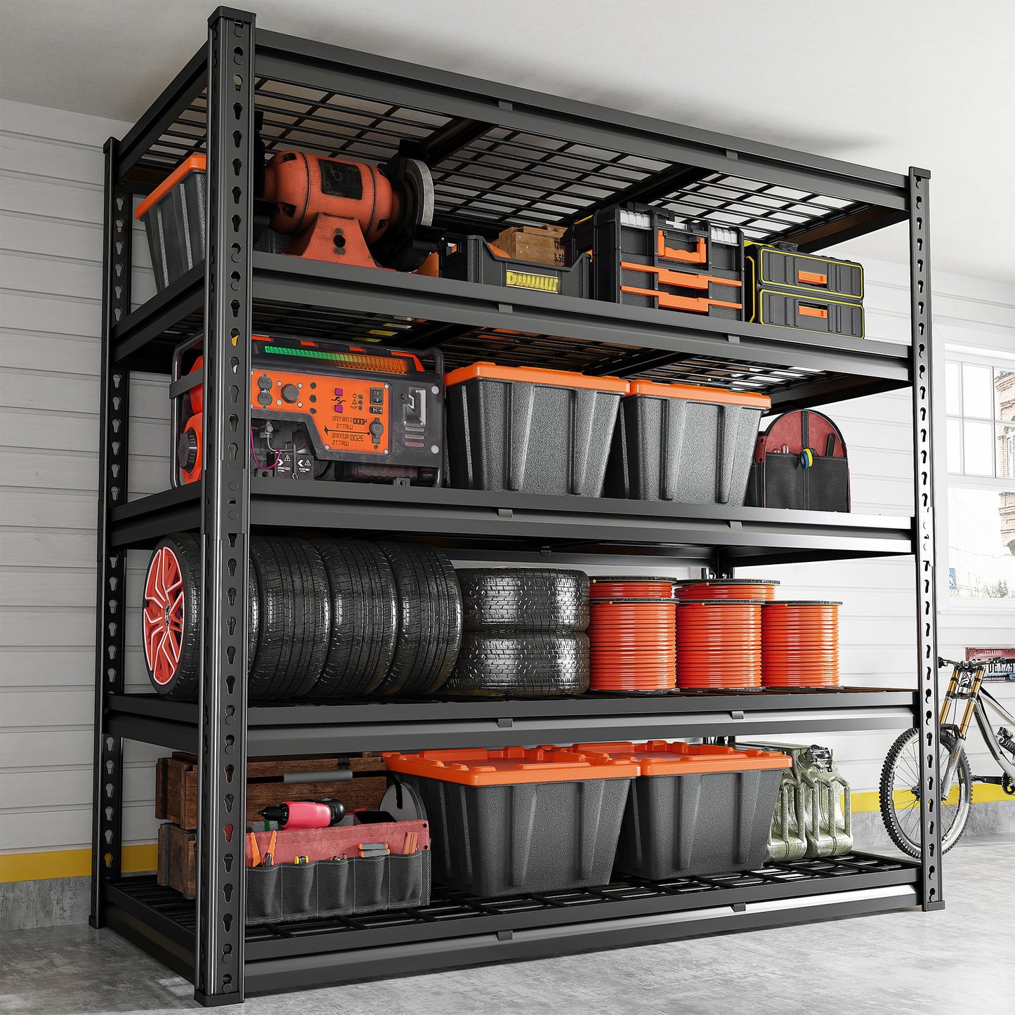 REIBII 72" H Garage Shelving 3000LBS Metal Shelving Heavy Duty Storage Shelves Adjustable Metal Shelf 5 Tier Pantry Shelves for Warehouse Garage Basement Pantry 48" W x 24" D x 72" H