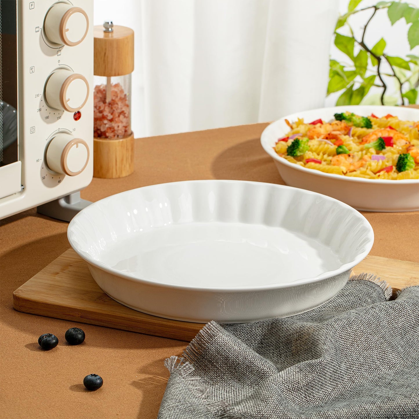 Brew To A Tea BTaT- Ceramic Pie Pan for Baking, 2 Pack, 10.5" & 9.5", Porcelain Ceramic Pie Plate for Salad, Pasta, Fruit and Tart, Freezer, Oven, Microwave and Dishwasher Safe