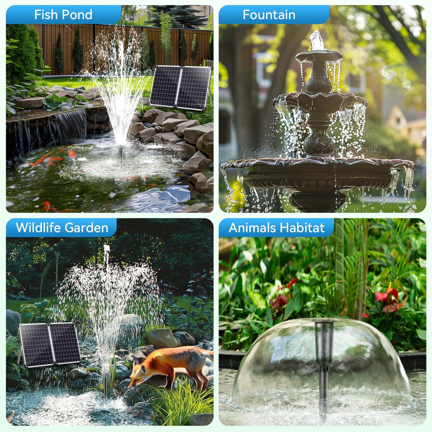 POPOSOAP 55W Solar Fountain Pump, 480GPH Solar Pond Pump with Dry-Run Protection, Solar Powered Water Pump with 17Ft Cord & 10Ft Extension Cable, PVC Tubing for Ponds, Garden, Waterfall, Hydroponics
