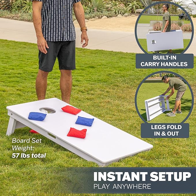 GoSports 4 x 2 ft Resort Collection All Weather Cornhole Boards - Choose Rustic, Beach, White DIY, Blue Stripe, Palms - Regulation Size Set