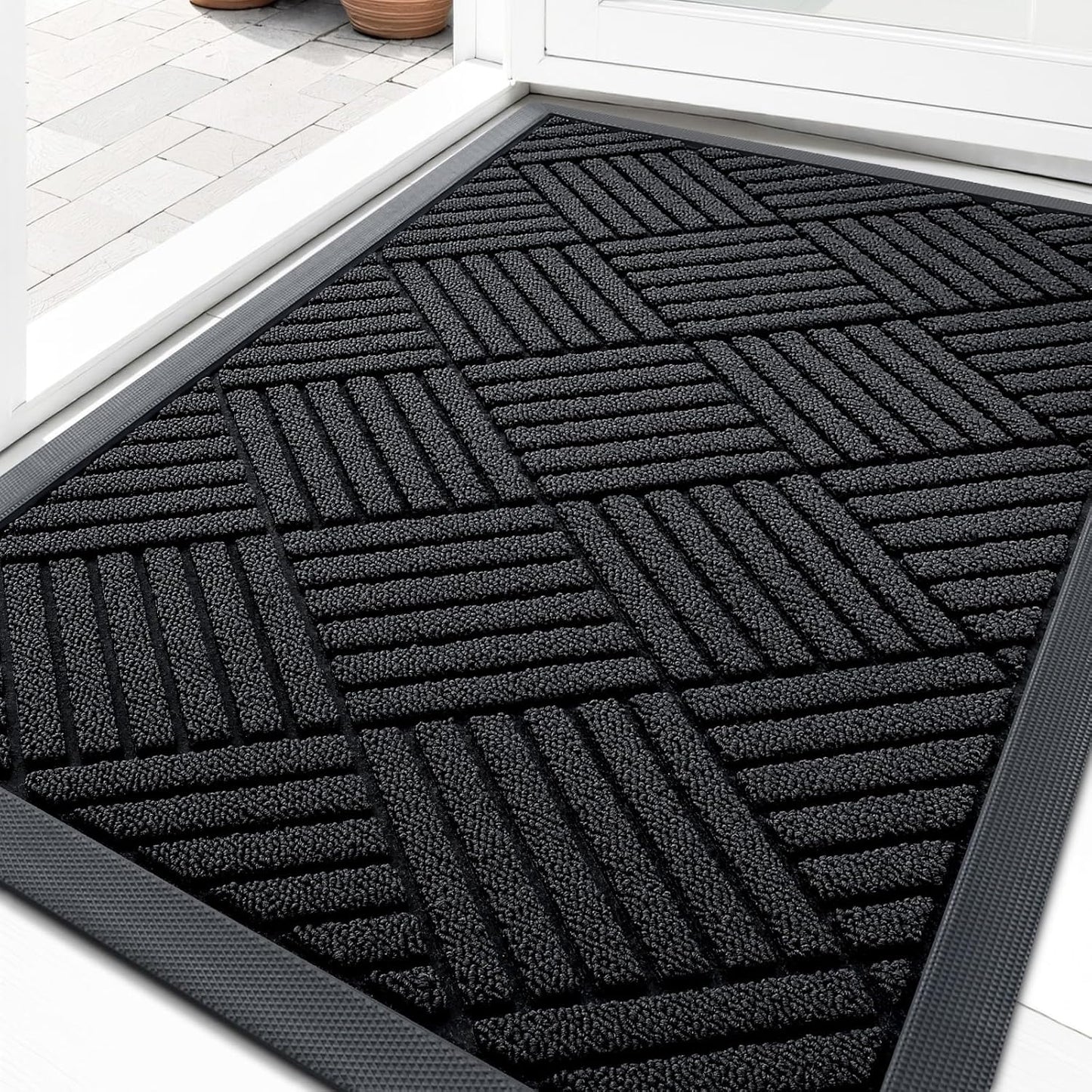 OLANLY Heavy-Duty Front Door Mat | Absorbent Non-Slip Rubber Doormat 29.5x17 - Black Diamond Design