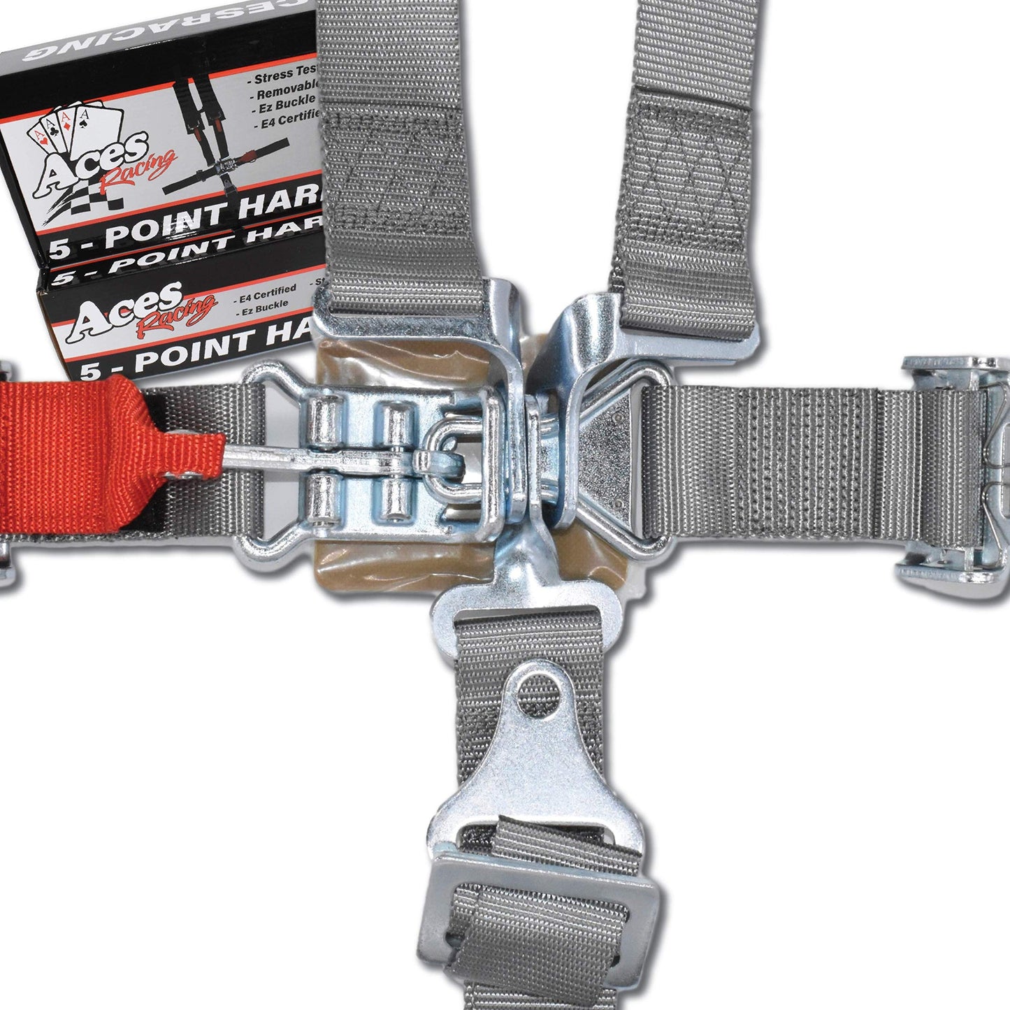 AAAA Aces Racing 5 Point Harness With 2 Inch Padding E4 Certified (Silver)