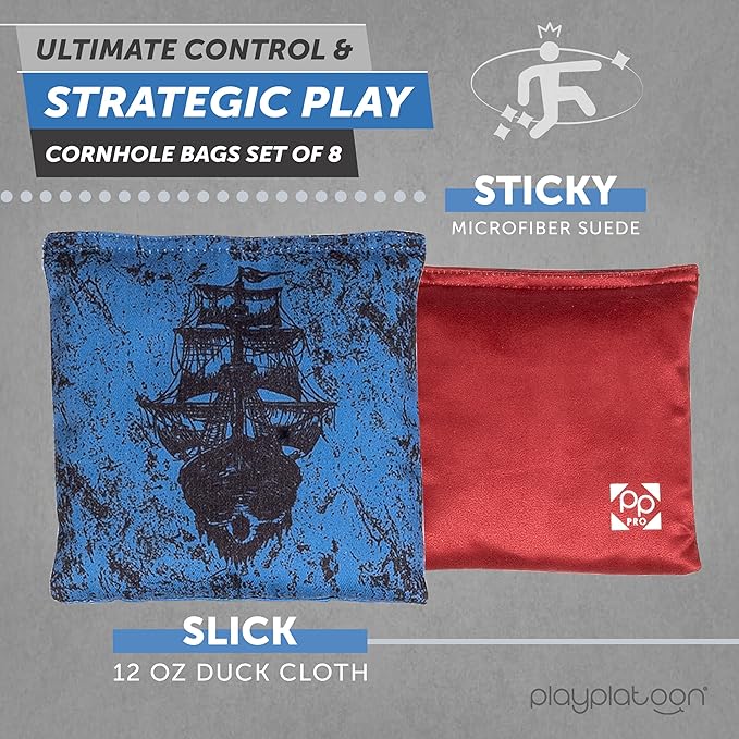 Professional Cornhole Bags - Set of 8 Regulation All Weather Double Sided - Sticky Side/Slick Side Bean Bags for Pro Corn Hole Game