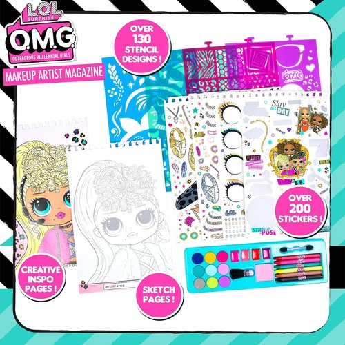 Horizon Group USA DIY Craft Kit | LOL OMG Make-Up Artist Magazine with 130 Stencil Designs & 200 Stickers