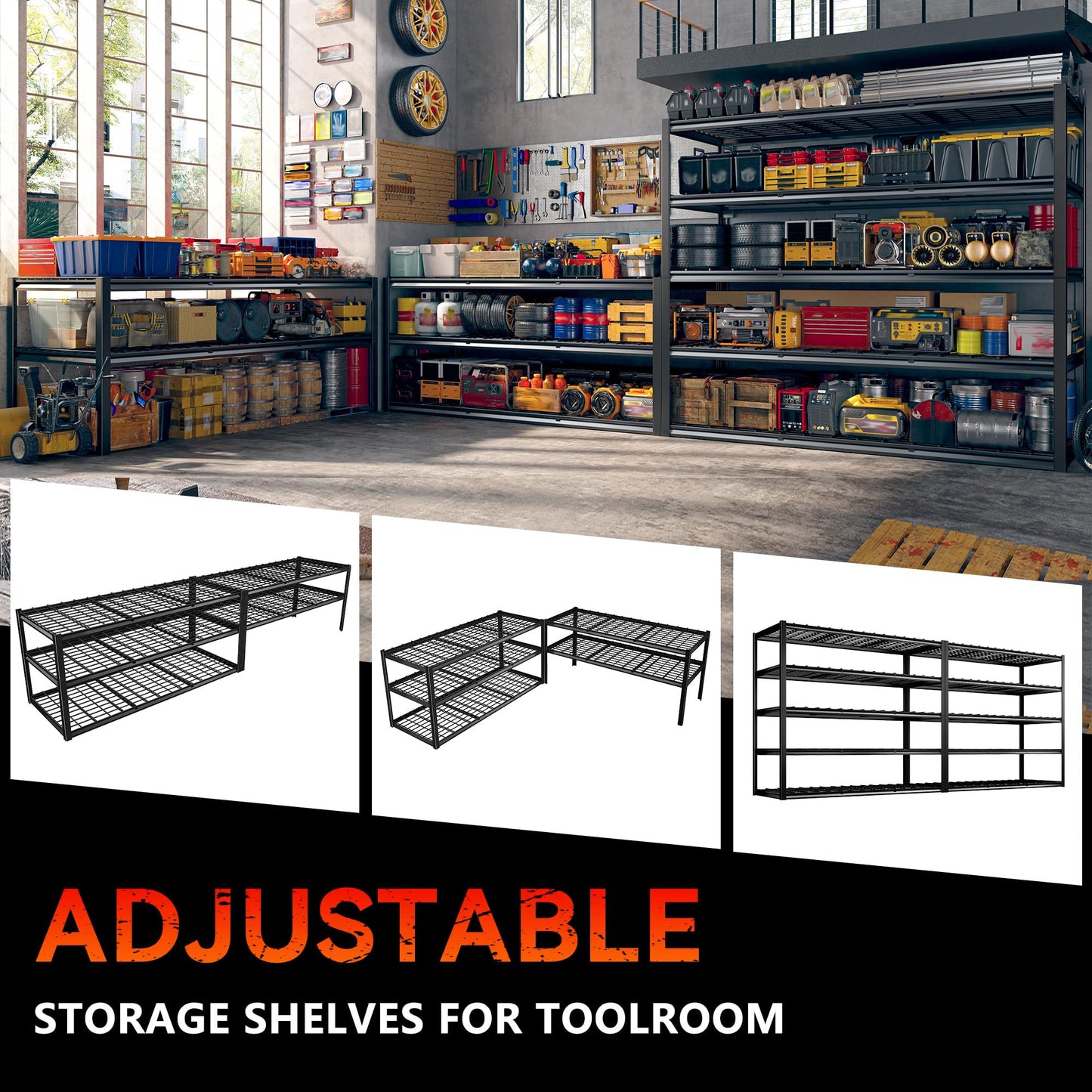 REIBII 60" W Heavy Duty Garage Shelving,3000LBS Storage Shelves Metal Shelving,Adjustable Shelves for Storage Industrial 5 Tier Garage Shelves for Warehouse Basement Pantry60 W x 24" D x 72" H