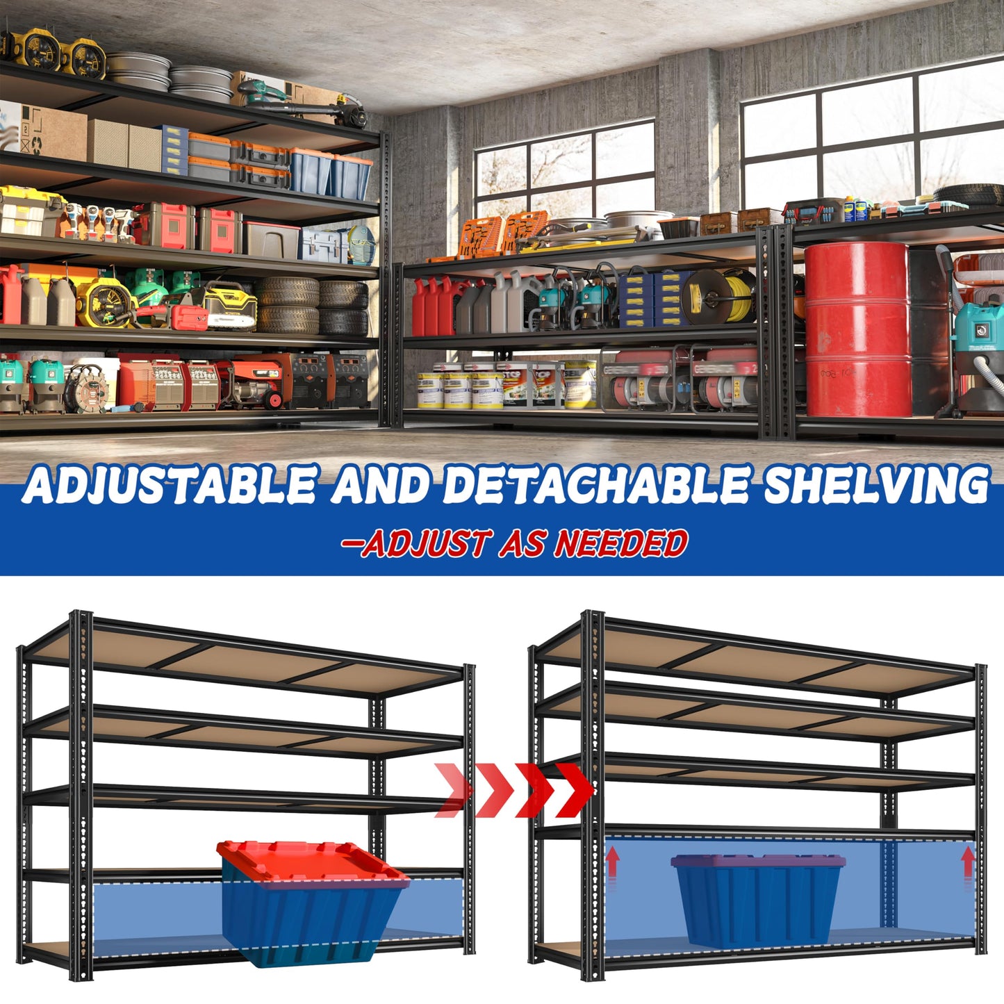ROOMFAVE 60" W Garage Shelving 72" H Metal Shelving 3500LBS Storage Shelves Heavy Duty 5 Tier Adjustable Shelving Unit for Storage Rack Pantry Shelf Industrial Commercial,60" W x 24" D x 72" H