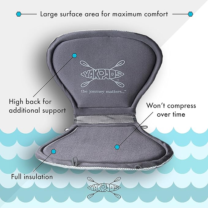 High Back Cushioned Seat Pad, Gel Seat Pad for Kayaks, Portable Seat Cushion for Outdoor Watersports and Recreation - Cascade Creek (High Back)