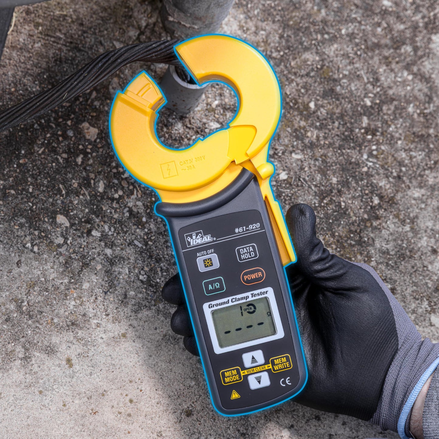 Ideal Electrical Ground Resistance Clamp Meter, Digital Auto-Ranging, Measures 0–1200Ω & 0–30A AC, True RMS, Noise Check, Data Hold, Continuity Buzzer, Memory Save, Auto Power-Off, Electrical Tools