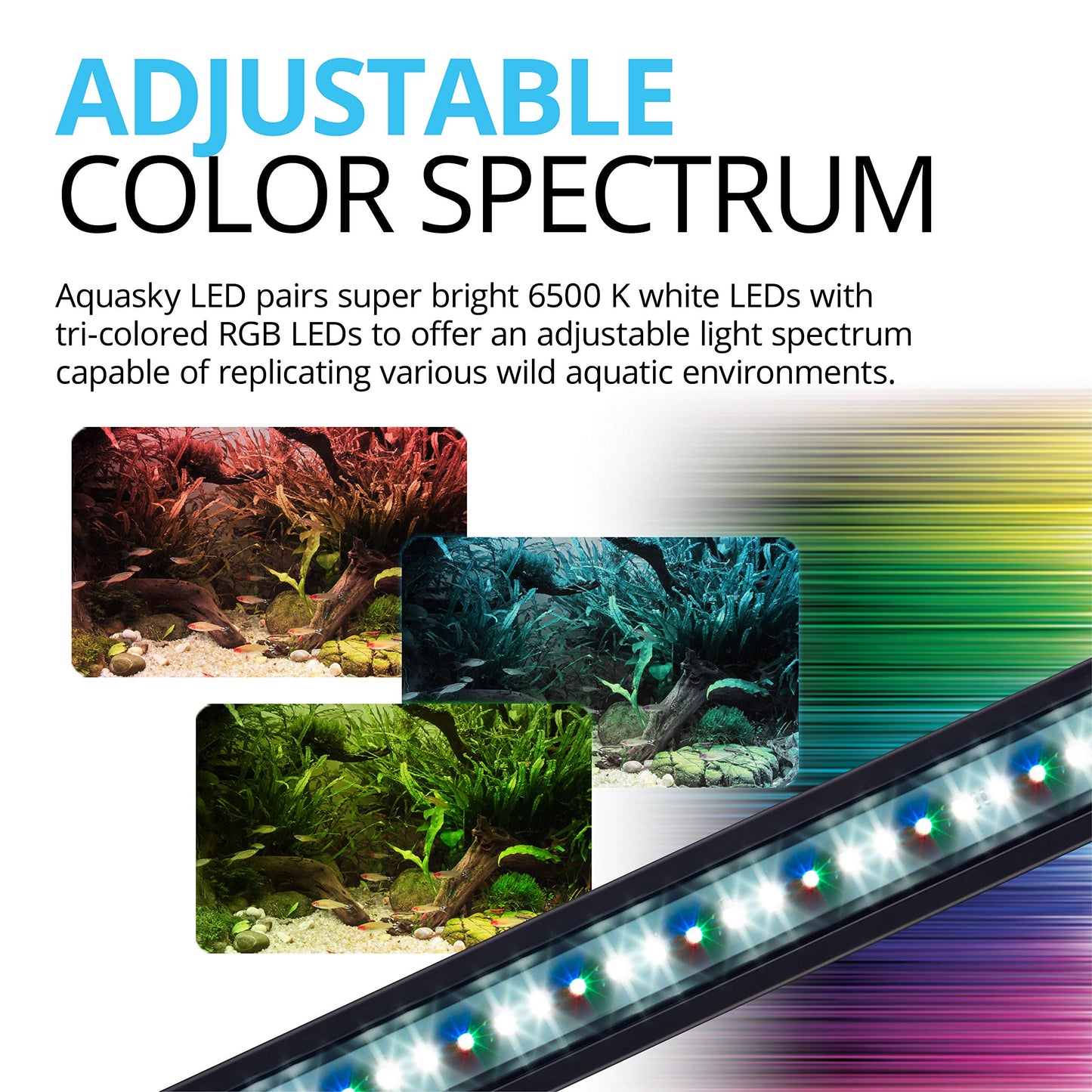 Fluval Aquasky 2.0 Bluetooth LED Aquarium Light – 27W, 36–48" | RGB + 6500K White | App-Controlled with 24-Hour Light Cycle & Weather Effects | IP67 Waterproof | Wide 120 Coverage