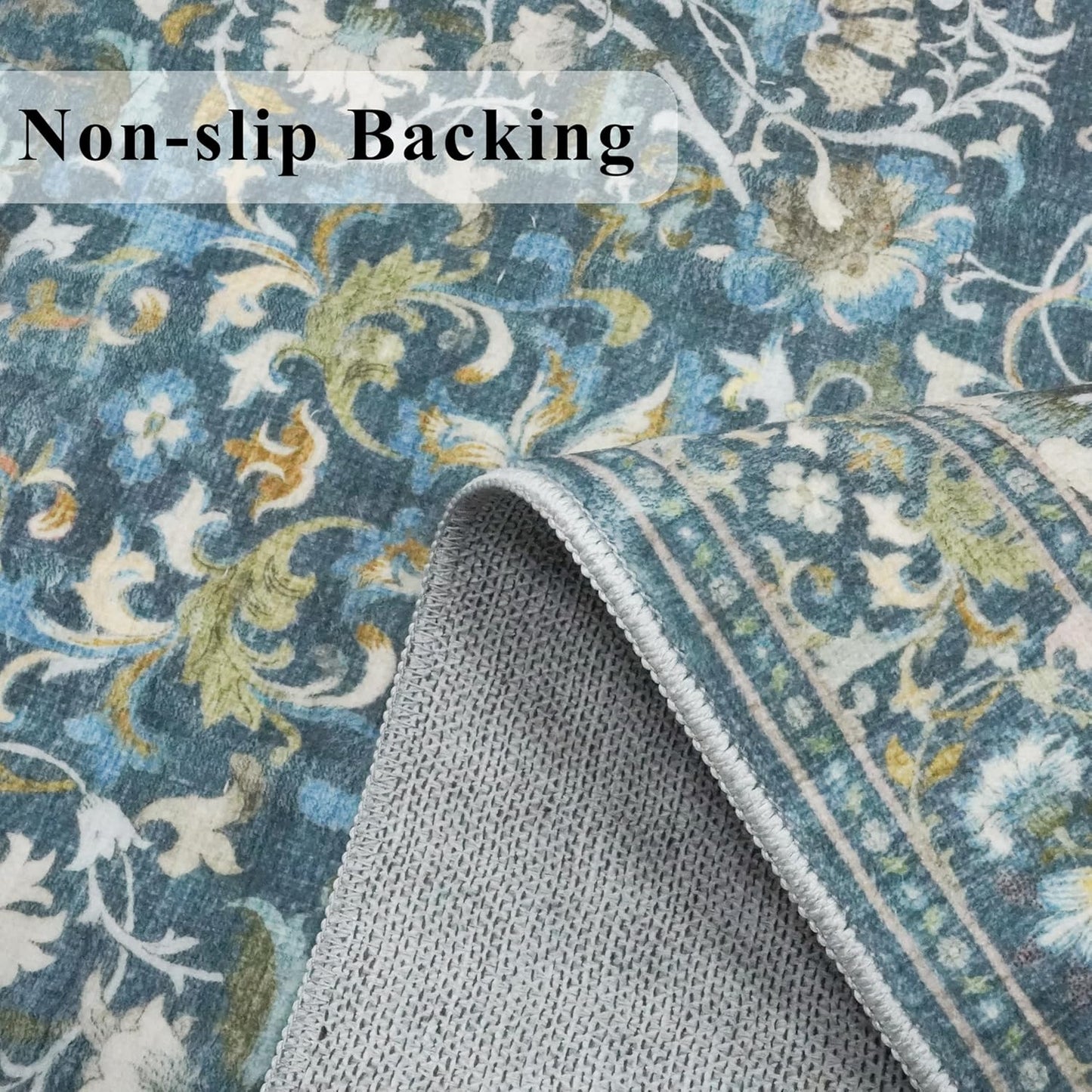 Skiennix 4x6 Area Rug - Washable Boho Floral Design | Non-Slip Low Pile Carpet for Living Room, Bedroom, Office