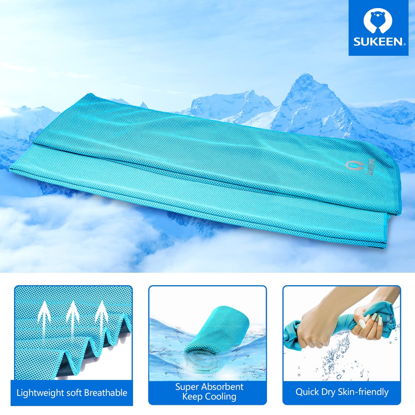 Sukeen Cooling Towels(40"x12") for Neck & Head, Soft Breathable Chilly Towel for Yoga, Golf, Gym, Camping, Running, Workout & More Activities