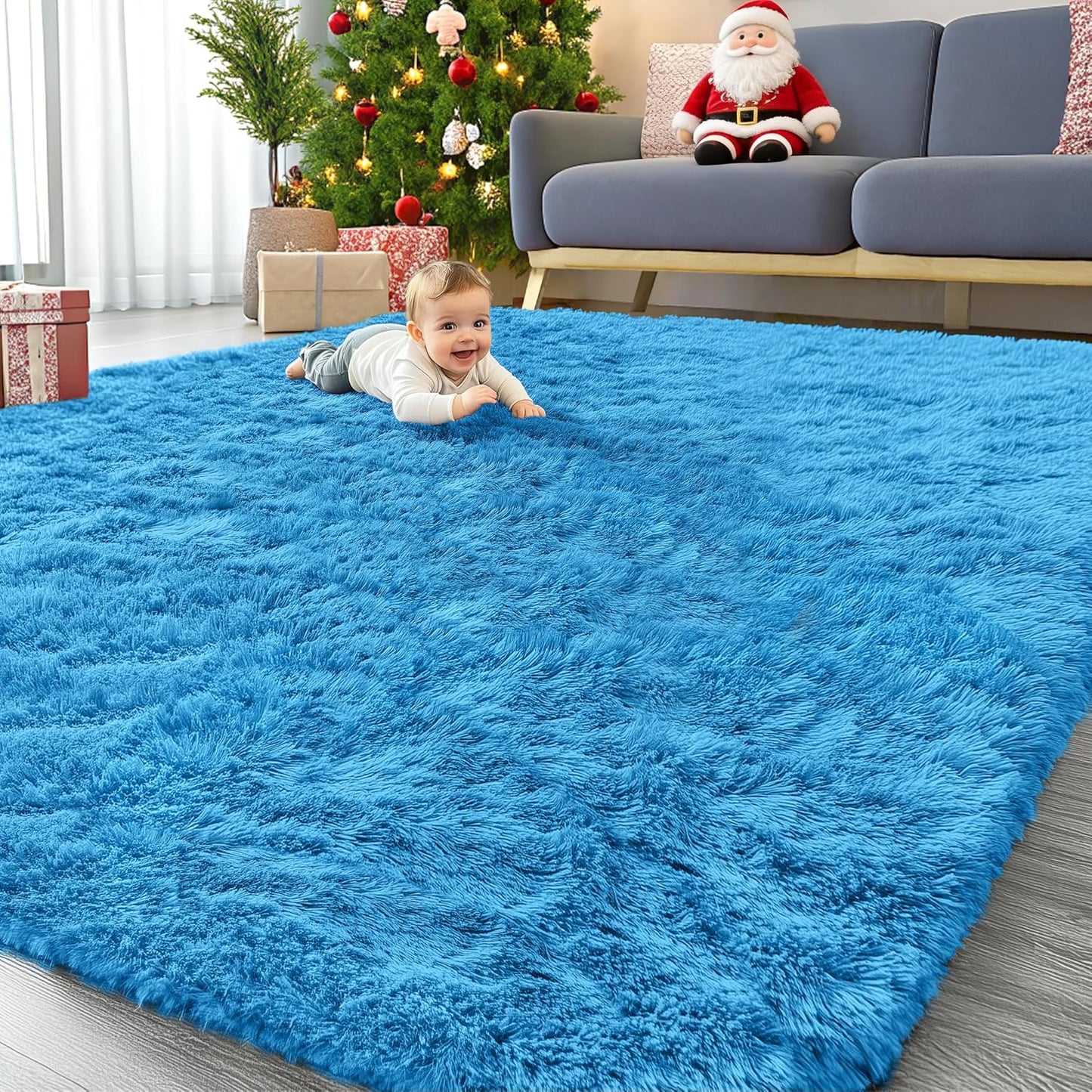 OLANLY Large Area Rug - Soft Fluffy Shaggy Carpet for Living Room & Bedroom | Bright Blue 9x12