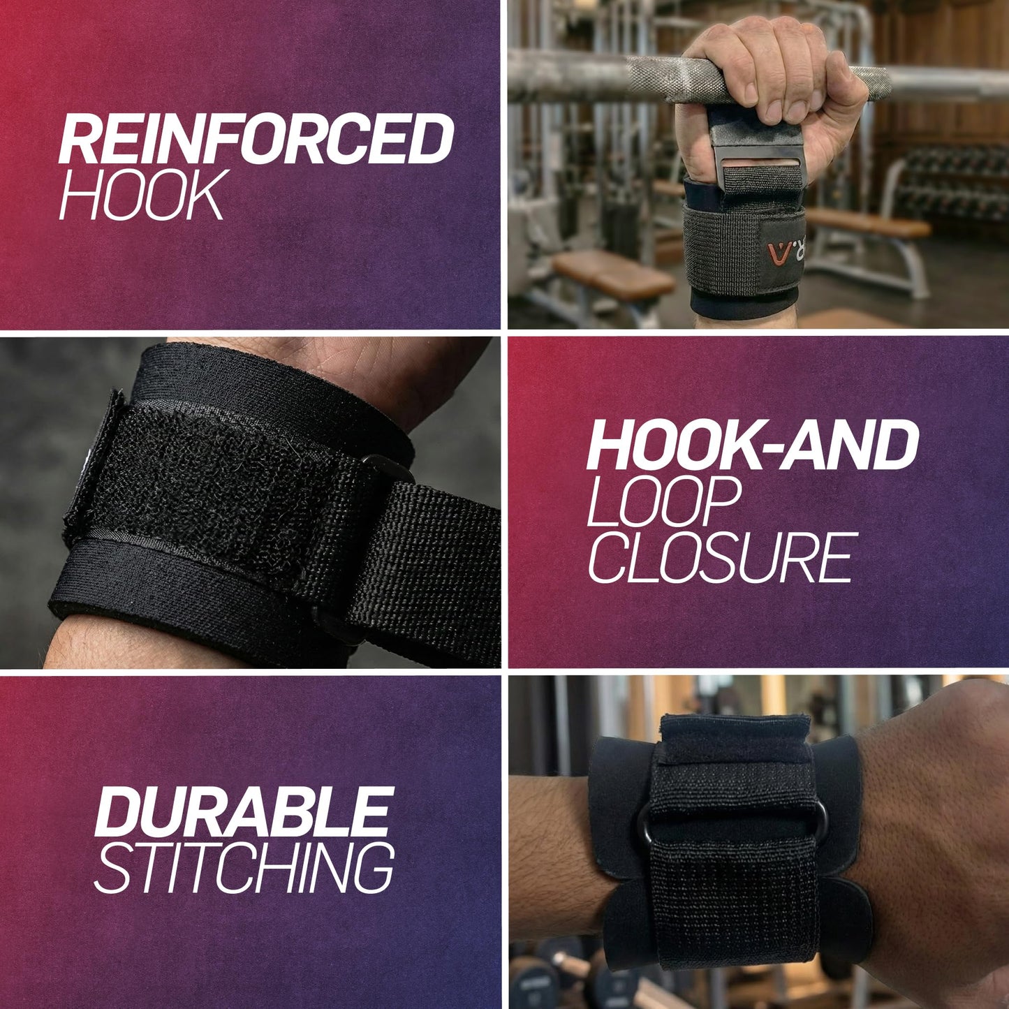 Doctor Developed 3-in-1 Lifting Straps, Hooks & Wrist Wraps - Switch Between Modes in Seconds - Heavy Duty Grips for Deadlifts, Pull-Ups, Shrugs, Rows, Bench Press & Squats (Pair, Black)
