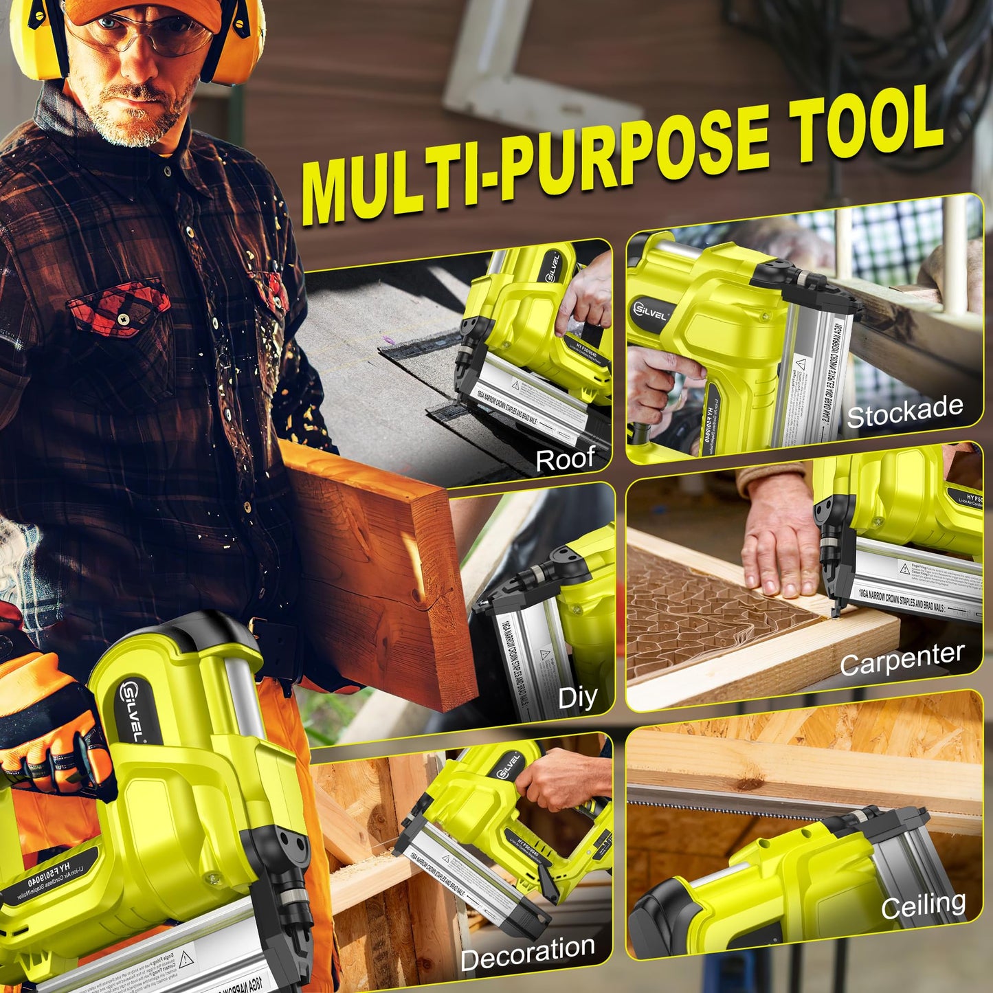 SILVEL 2" Cordless Brad Nailer, 2-in-1 21V Electric Brad Nailer Stapler with 2 * 4.0Ah Battery, 1000pcs Nails, 18GA Staples, Adjustable Depth for Woodworking, Home Improvement