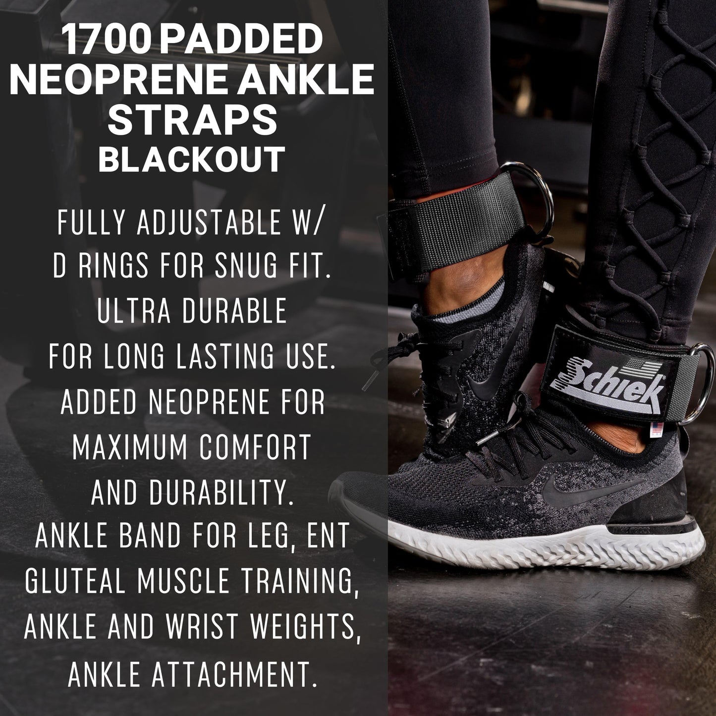Schiek Sports Model 1700 Padded Neoprene Ankle Straps - Ankle Cable Attachments for Gym - Comfort Fit Ankle Straps