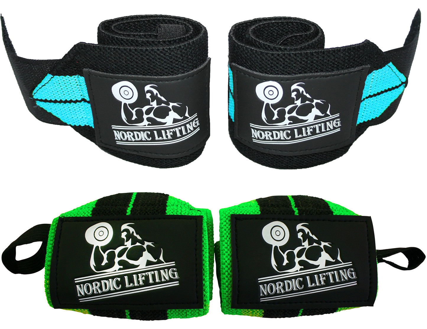 Nordic Lifting Wrist Wraps (2 Pairs) – Adjustable Wrist Wraps with Thumb Loop for Weightlifting, CrossFit & Powerlifting – Gym Essentials Support for Men & Women, Aqua Blue/Aqua Green