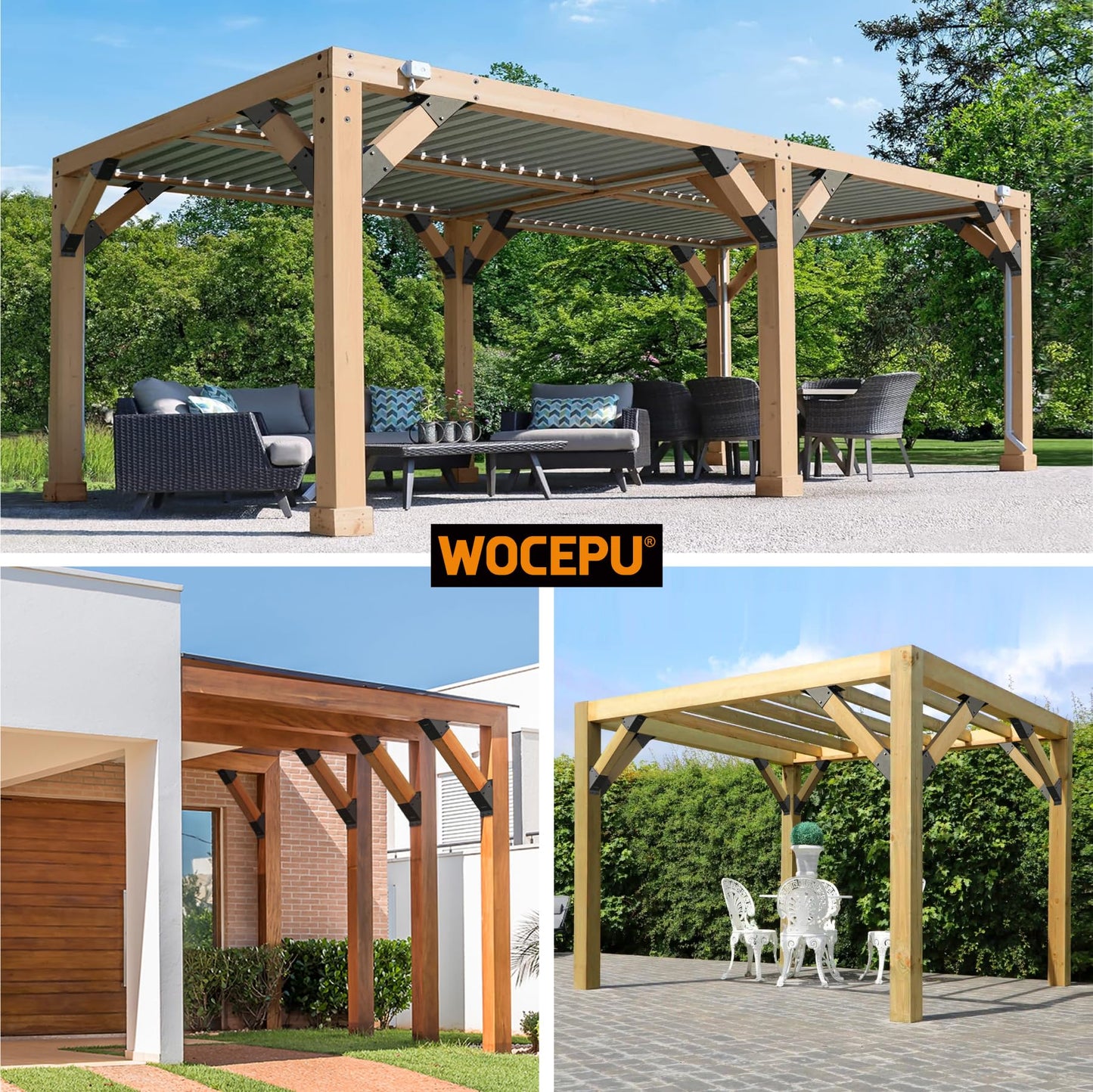 Wocepu 8pack 4x4 (Actual 3.5''x3.5'') Degree Angle Support Brackets, for Pergola, Gazebo, Deck Wood Frame Structures Provide Support 45° Degree Angle Bracket