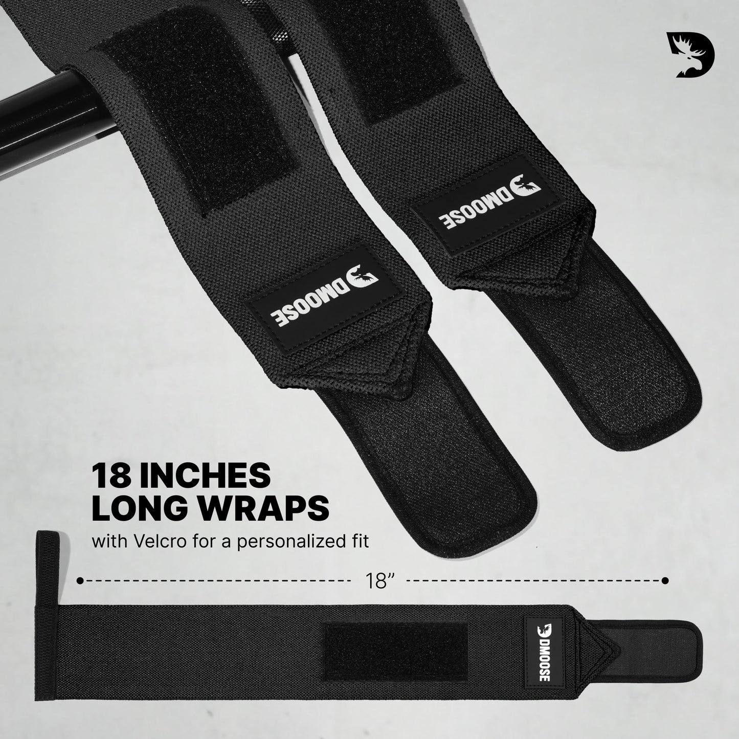 DMoose Wrist Straps for Weightlifting 12 and 18 Inches Thumb Loops with Wrist Support for Workouts Powerlifting Wrist Straps for Weight Lifting Men and Women Black II