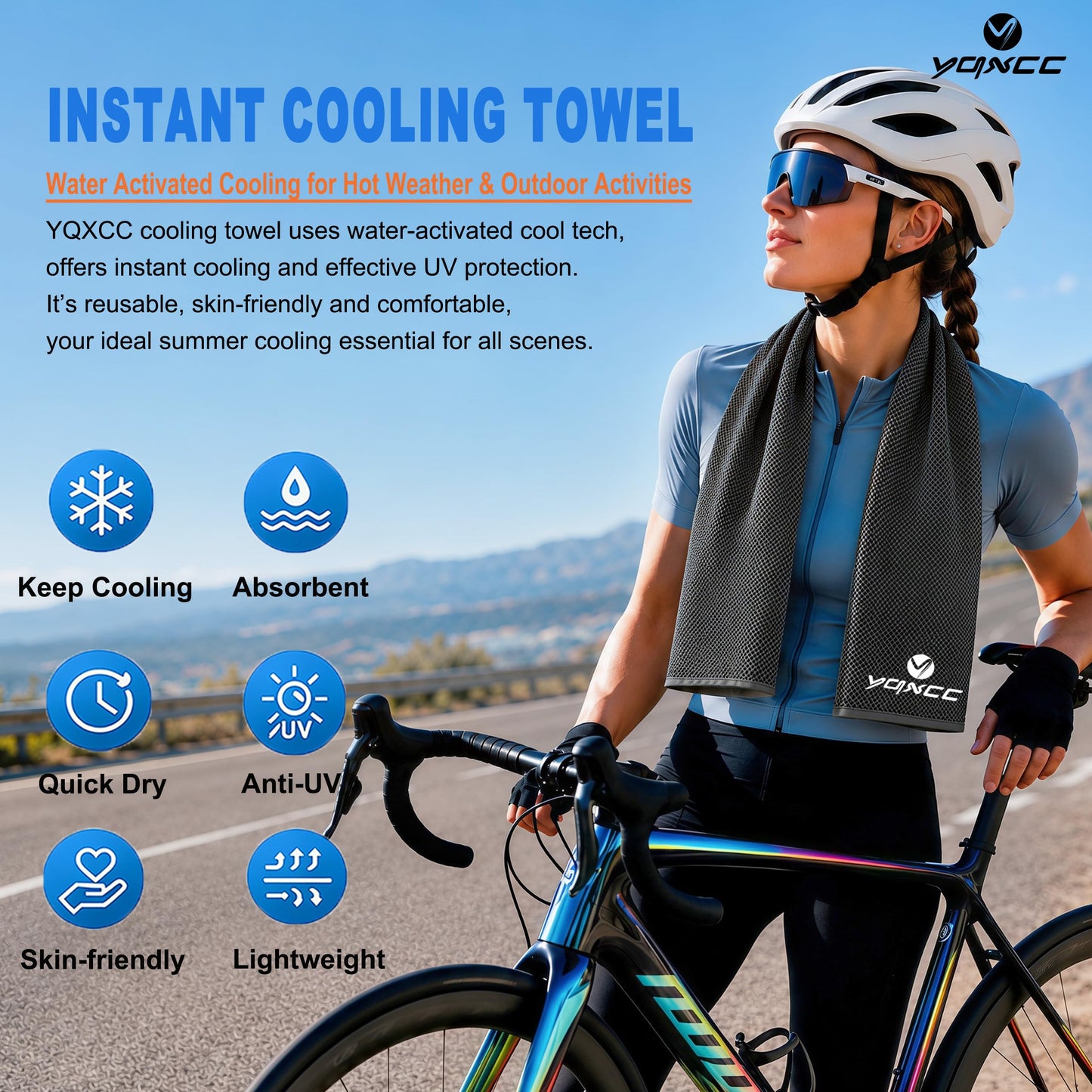 YQXCC 4 Pack Cooling Towels 40"x12", Microfiber Ice Towels for Neck & Face, Soft Breathable Cool Rags for Gym Yoga Golf Running Camping Hot Weather