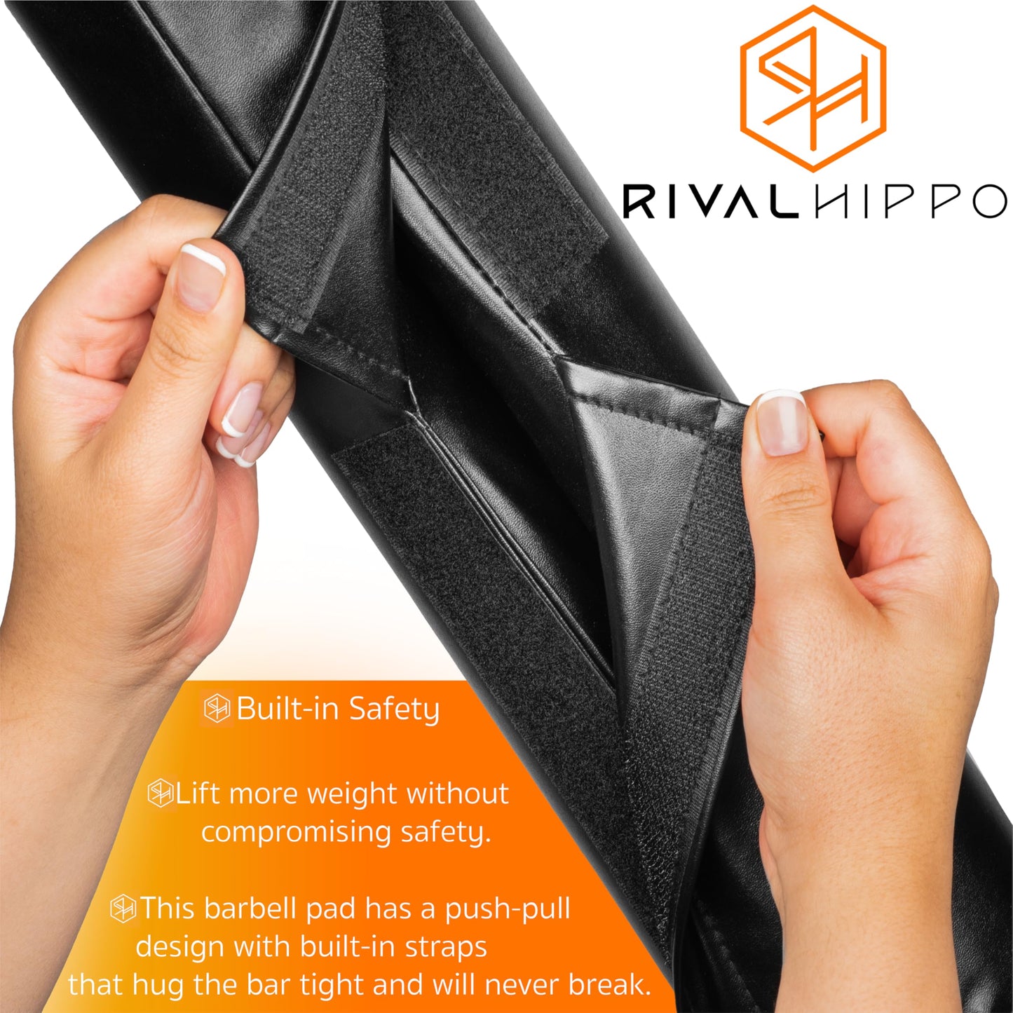 Premium Hip Thrust Pad and Squat Pad - Non-Slip Barbell Pad Stays in Place Secure, Bar Pad for Comfortable Squats Lunges Glute Bridges, Built-In Safety Straps, Reinforced PU Leather Cover - Olympic Bar and Smithmachine