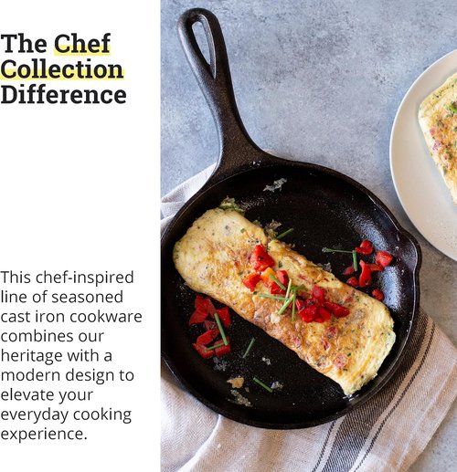 Lodge 8" Cast Iron Skillet - Chef Collection - Ergonomic Handles for Perfect Searing & Heat Retention