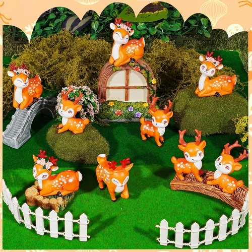 Exasinine Miniature Deer Figurines - 12Pcs Woodland Animal Decor for Crafts & Fairy Gardens