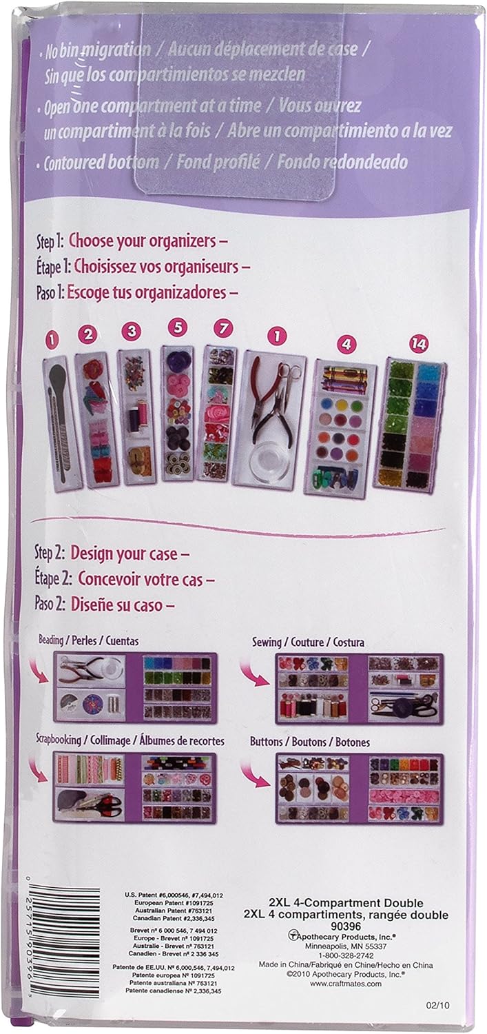 Craft Mates Bead Organizer - Versatile Plastic Storage Container with 4 Locking Compartments (2XL)