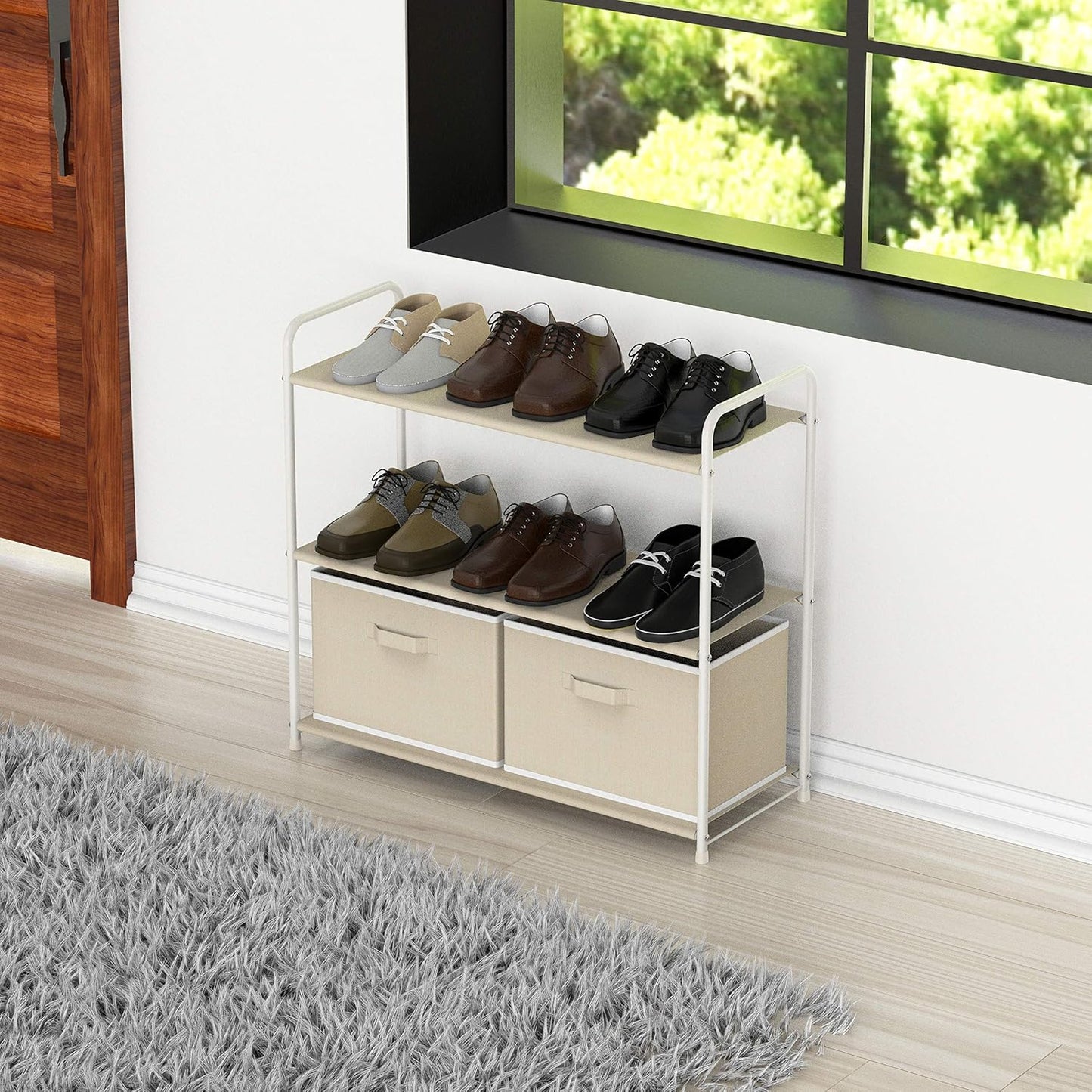 Simple Houseware 3-Tier Closet Storage Organizer - Beige with 2 Convenient Drawers
