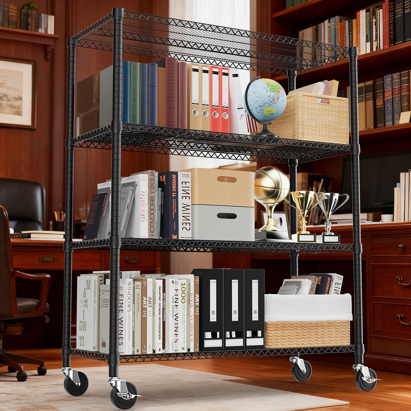M MZG 2640LBS 53.1" W 4 Tiers Shelf Steel Storage Shelves Shelving Unit Steel Organizer Wire Rack for Home,Kitchen,Office,Garage Black 23.6" D x 53.1" W x 73.6" H
