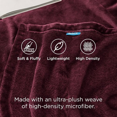 Bedsure GentleSoft Fleece Blanket - Cozy Red Burgundy Queen Size Plush Microfiber, 90x90 Inches