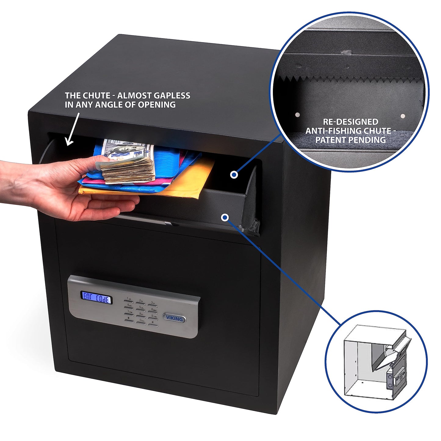 Viking Security Safe VS-48DS Heavy Duty Depository Safe with Drop Slot – Large Digital Keypad Box for Cash, Documents & Valuables – Anti-Fish Design, Motorized Lock, LED Light – For Business Use